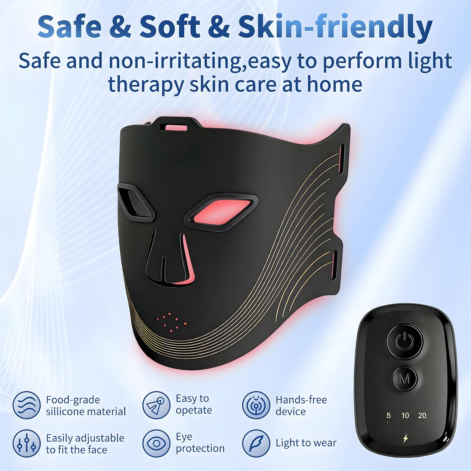 Red Light Therapy for Face, 4-Mode Red Light Therapy Mask with 336 LED Beads, 850NM Infrared Led Face Mask Light Therapy with 3 Timing Function&Remote Control, Skin Care at Home and Travel