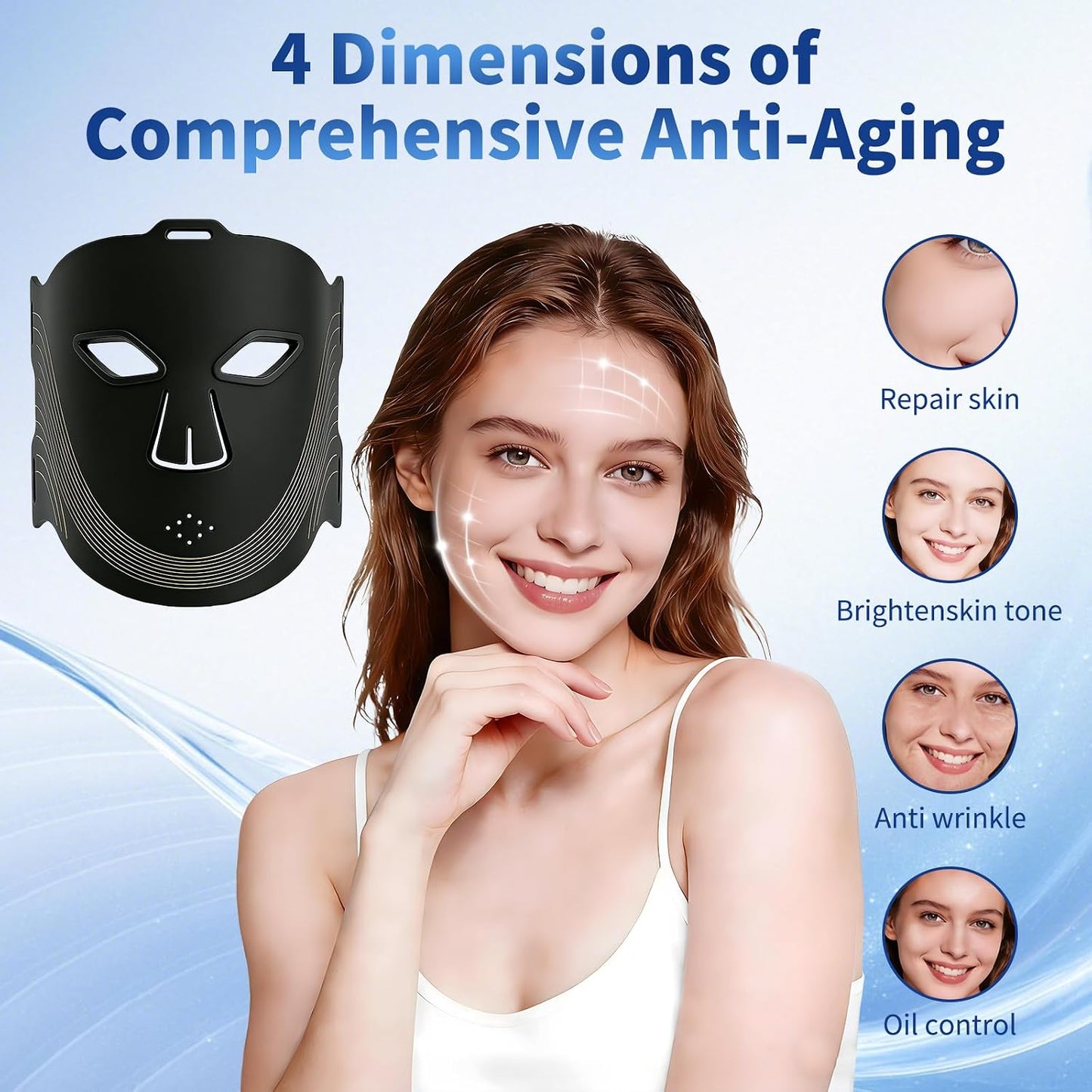 Red Light Therapy for Face, 4-Mode Red Light Therapy Mask with 336 LED Beads, 850NM Infrared Led Face Mask Light Therapy with 3 Timing Function&Remote Control, Skin Care at Home and Travel