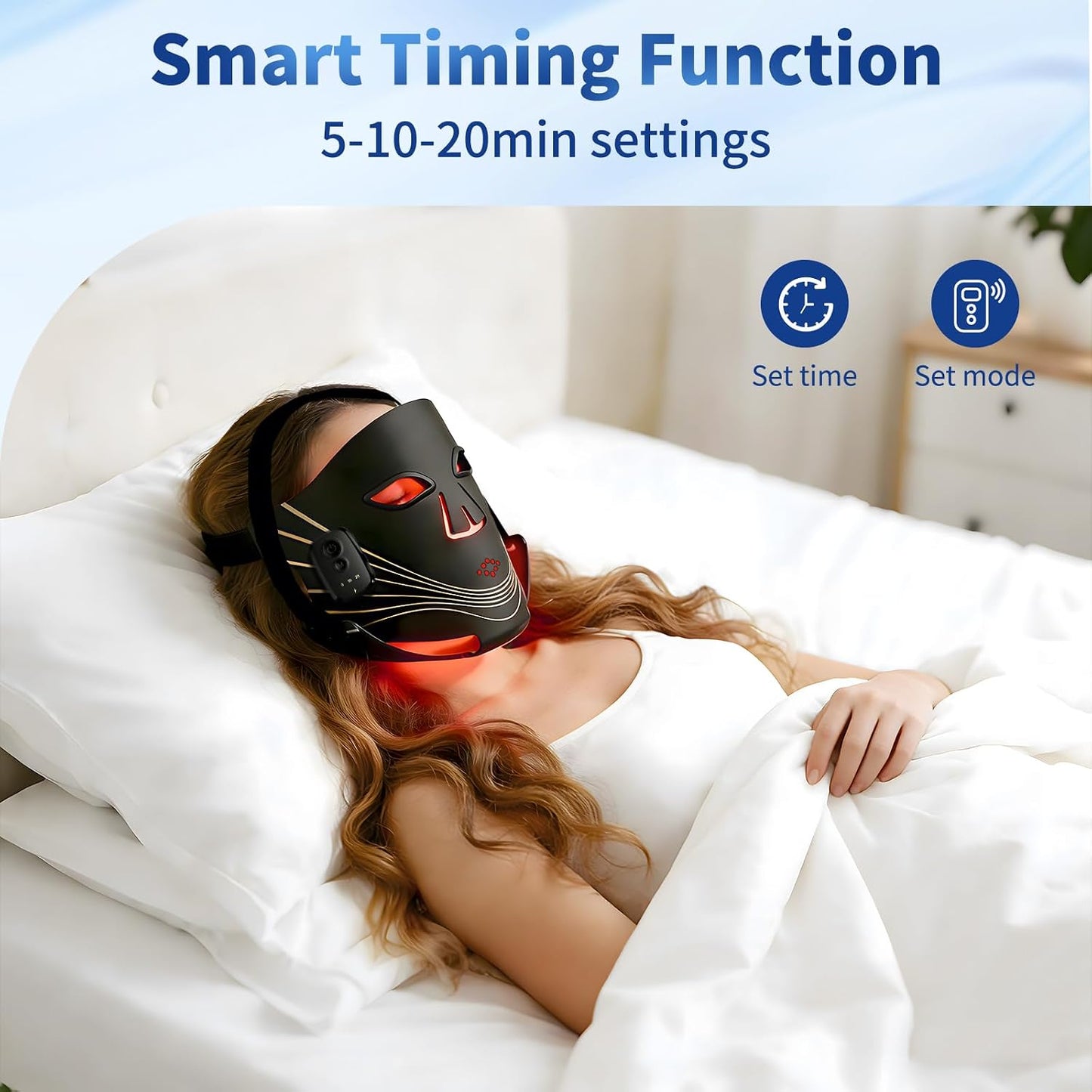 Red Light Therapy for Face, 4-Mode Red Light Therapy Mask with 336 LED Beads, 850NM Infrared Led Face Mask Light Therapy with 3 Timing Function&Remote Control, Skin Care at Home and Travel
