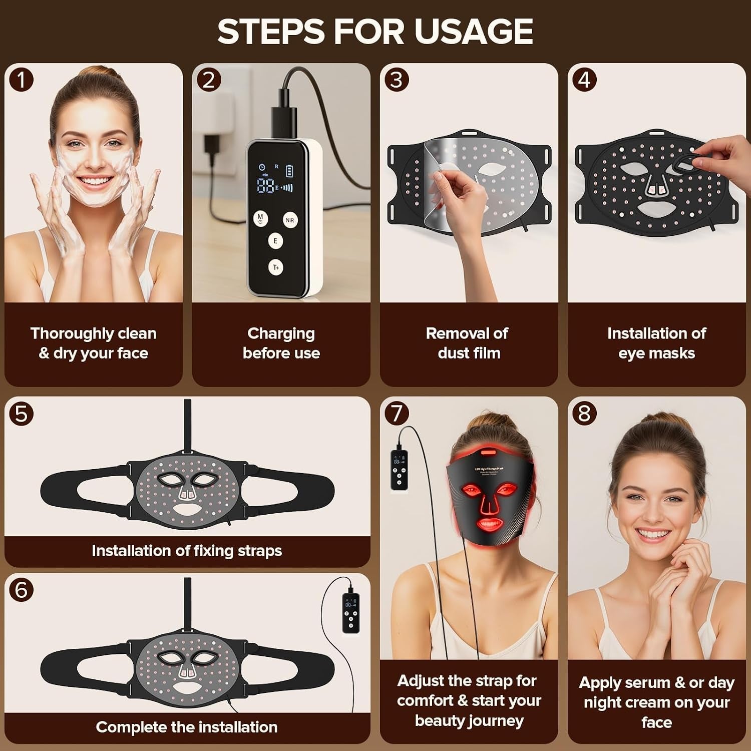 Red Light Therapy Mask for Face, LED Face Mask Light Therapy with Rechargeable Remote, Led Face Mask Light Therapy, Black
