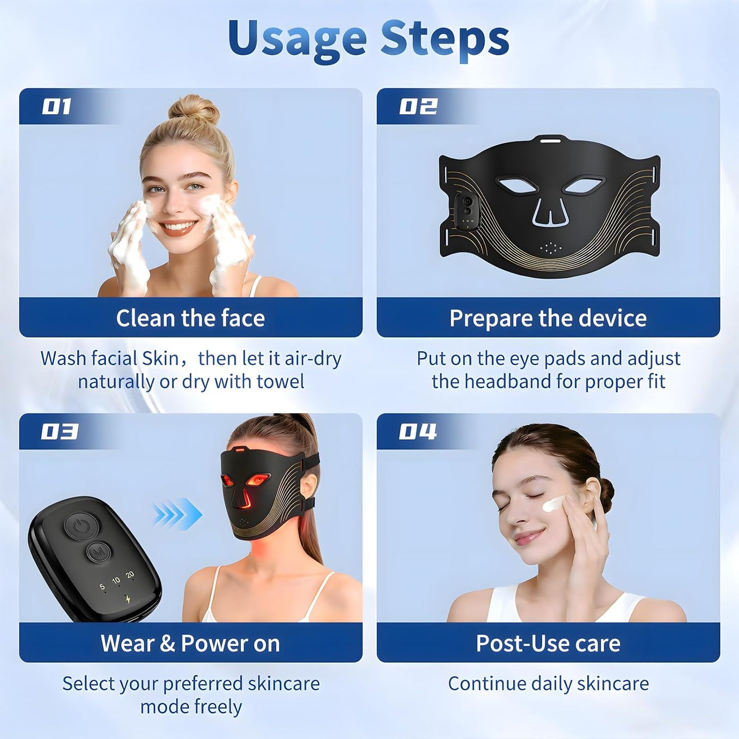 Red Light Therapy for Face, 4-Mode Red Light Therapy Mask with 336 LED Beads, 850NM Infrared Led Face Mask Light Therapy with 3 Timing Function&Remote Control, Skin Care at Home and Travel